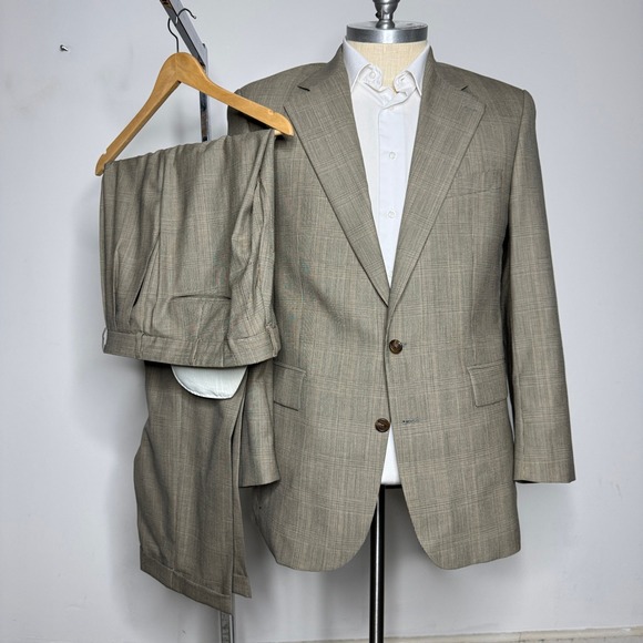 Vintage‎ Chaps Ralph Lauren Mens Plaid Two Button Wool Suit 44L 38W - Picture 1 of 13